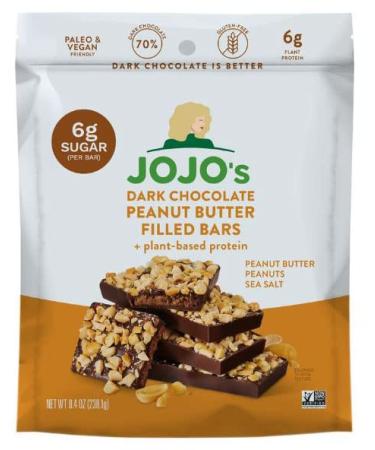 JOJO's Dark Chocolate Bars with Plant Based Protein, Low Sugar, Low Carb, Vegan, Paleo & Keto Friendly, Healthy Snack, Peanut Butter Delight, 8.4oz Bag (7 Bars) Peanut Butter Delight 7 Count (Pack of 1)