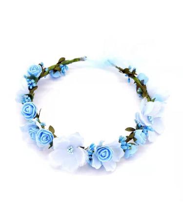 Flower wreath hair flower wreath hair jewelry wedding bride hair accessories flower headband blue for beach wedding bride photography party mother's day (blue) - Buy Online on GoSupps.com