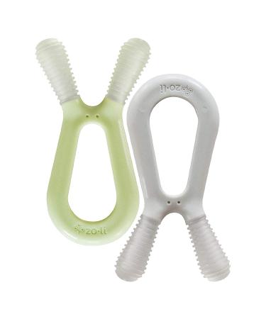 Baby Molar Teether | ZoLi Bunny Baby Teething Toy Gum Massaging Molar Gums Relief Easy to Hold and chew BPA Phthalate and Toxin Free teether sage Green + ash Grey (Pack of 2)