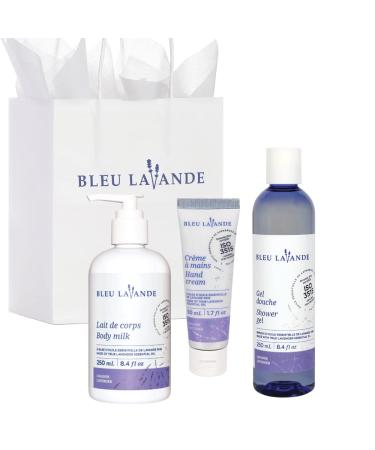 Bleu Lavande - Morning Well-being Routine Aromatherapy Set Lavender Shower Gel Body Milk and Hand Cream - Enriched with Premium & Pure Lavender Essential Oil - Soothing Natural Lavender Products Morning Well-being Routine Set