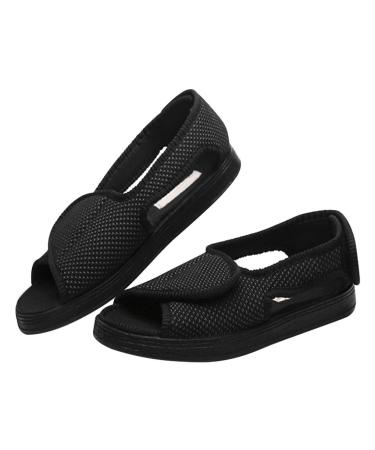 Men s Wide Width Open Toe Diabetic Recovery Slippers Adjustable Orthopedic Walking Shoes Comfy Cozy Non-slip Arthritis Edema House Shoes for Foot Relief Bunion Swollen Feet Flat Feet Hammertoes 7 Wide Black-b