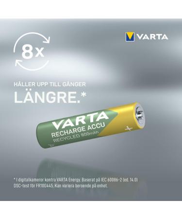VARTA Recharge Accu Recycled AAA Micro NiMH Batteries - Pre-Charged 800 mAh Eco-Friendly 4-Pack - No Memory Effect - Buy Online on GoSupps.com
