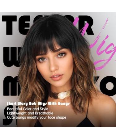 Testar Brown Wavy Bob Wig - Short Ombre Curly Wig for Women | Heat-Resistant Synthetic Hair for Daily Use - Buy Online on GoSupps.com