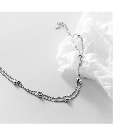 HAODUOO Authentic Sterling Silver Double Layer Ball Beads Anklets Fit for Women Wedding Silver Foot Chain Beach Anklets Jewelry Exquisite - Buy Online on GoSupps.com