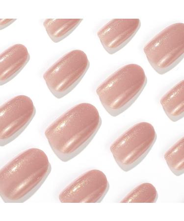Mouyouglow Short Round Nude Pink Press On Nails | Full Cover Artificial Nails with Glue | Glitter Acrylic Fake Nails for Women & Girls - i019 - Buy Online on GoSupps.com