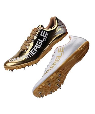 Succttssful Mens Track and Field Shoes Sprint Sport Sneakers Boys Professional Training Racing Running Shoes Athletic Running Shoes for Kids 6 White Gold-901