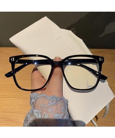 Parwana oversized square reading glasses glare-free presbyopia glasses computer reader blue light blocking flat light mirror (color: black size: +300) +300 black