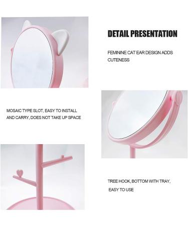 Louphee Cute Cat Ears Desk Mirror - Kawaii Vanity Mirror for Bathroom or Bedroom in Pink - Buy Online on GoSupps.com