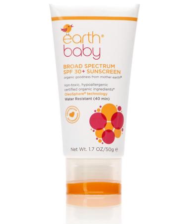 Earth Baby Broad Spectrum SPF 30+ Sunscreen  Reef Safe  Water-Resistant  UVA/UVB Protection  Hypoallergenic for Sensitive Skin  Natural and Organic  For Babies Toddlers and Kids    1.7 Fl Oz