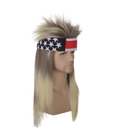 ATAYOU Blonde Ombre 80s Mullet Wig with Headband for Men - Retro Rocker Disco & Heavy Metal Style - Buy Online on GoSupps.com