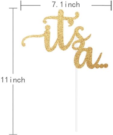 Glitter Double Sided Gold Gender Reveal Cake Topper - Boy or Girl Baby Party Decor - Buy Online on GoSupps.com