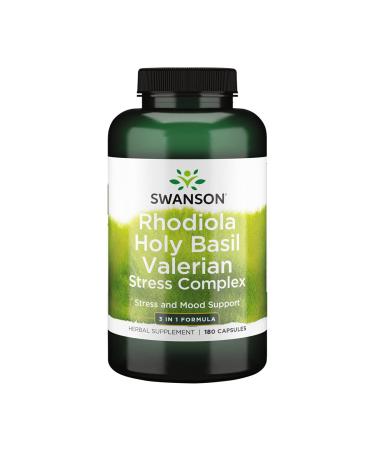 Swanson Rhodiola Holy Basil Valerian Stress Complex 225/225/225 Stress Mood Wellbeing Relaxation Support Milligrams 180 Capsules