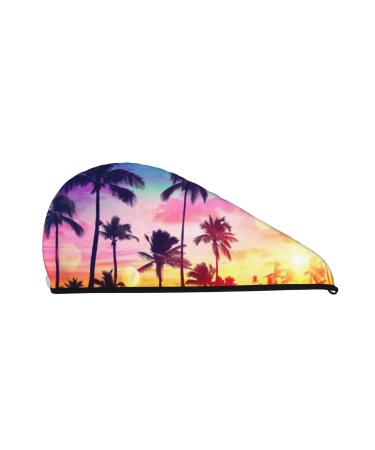 Tropical Palm Tree at Sunset Microfiber Hair Towel Soft Super Absorbent Hair Towel Wrap for Women Coral Velvet Quick Dry Hair Cap for Long Curly and Thick Hair