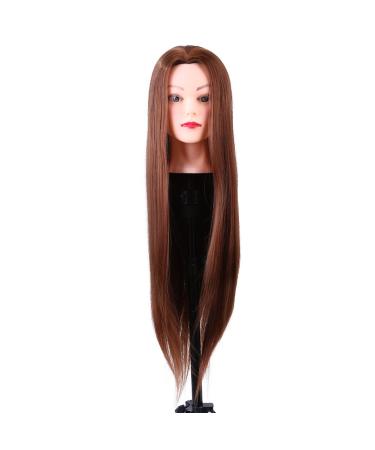 Cocoarm exercise head hairdresser beauty training heads 100% synthetic hairdressing head hairdressing salon puppet head with holder 24 inch hair length brown