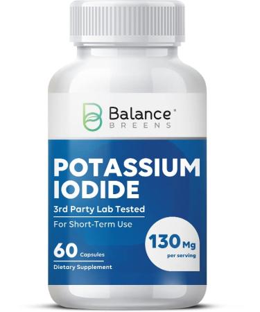 Balance Breens Potassium Iodide 130mg - 60 Capsules - Emergency Survival Supplement, Thyroid Support, Short-Term Use only - Third-Party Lab Tested