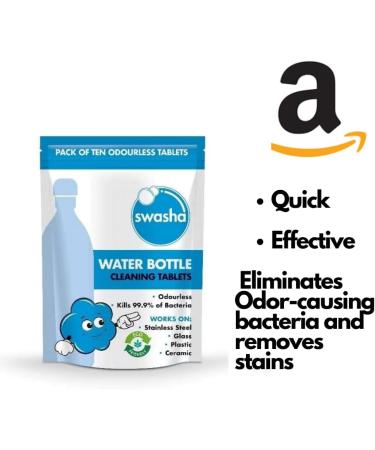 Swasha Water Bottle Cleaning Tablets x10 - Removes Tough Stains and Odors - Eco Friendly Cleaner for Steel, Glass, Mugs, and Plastics - Buy Online on GoSupps.com
