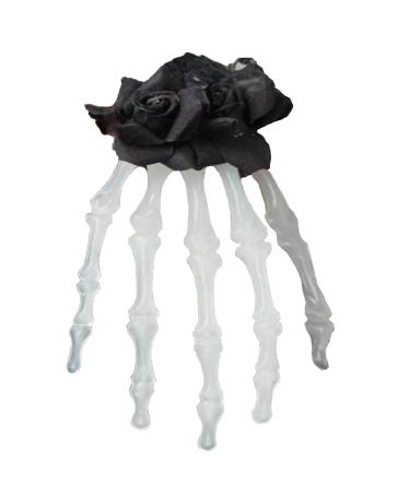 XNHIU Halloween Luminous Skull Rose Hairpin Ladies Gothic Black Rose Hand Bone Vampire Dress Up Scary Women's Hair Clips Masquerade Holiday Party Hair Accessories