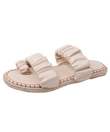 MisFun Bunion Sandals Comfort Peep Toe Womens Sandals Double Strap Comfortable Sandals For Women Can Help Correct Bunion Pu Bohemian Style Flat Heel Flip Flops 6 Beige