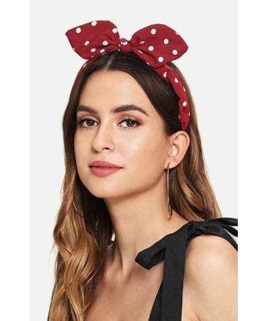 Huachi Red Polka Dot Bow Headband with Bunny Ears | Cute Turban Hair Hoop for Girls and Women | Vintage Hair Accessory - Buy Online on GoSupps.com