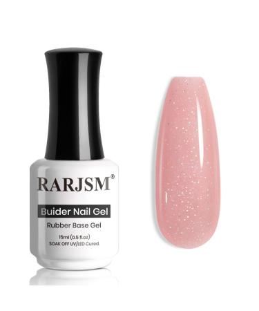 RARJSM Nude Rubber Base Gel Nail Polish Rainbow Glitter Sheer Light Pink Rubber Base Gel for Nails Iridescent Brush on Quick Extend Builder Hard Gel Soak Off Curing Requires 15ml French Manicure Light Pink Rainbow