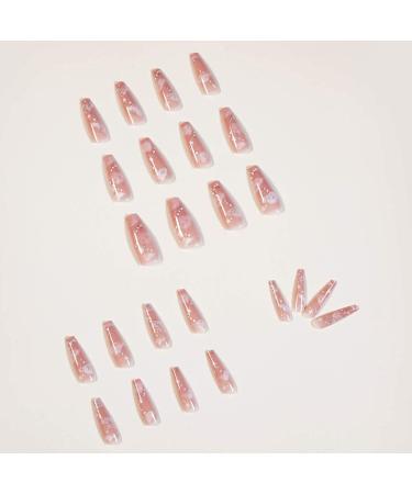 BABALAL Coffin Press on Nails - 24pcs Medium Fake Nails with Glue, Brown Rhombus Designs for Full Cover Ballerina Acrylic False Nails - Buy Online on GoSupps.com