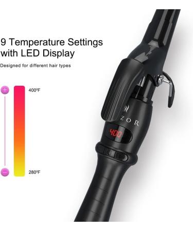Professional Tapered Curling Iron - 1.5" Ceramic Hair Curler Fast Heat Multiple Temp Settings LED Display Auto Shut Off & 2 Clips - Shop Internationally - Buy Online on GoSupps.com