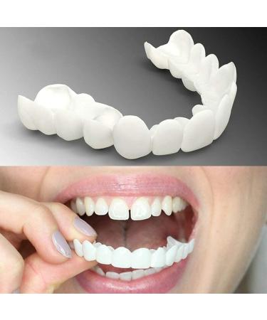 Brigtviee 2 Pairs Upper & Lower Teeth Veneers Instant Veneers Teeth Whitening Adjustable for Missing Teeth Temporary Denture Cosmetic Comfort Fit Snap-On Quick Fit Dentures