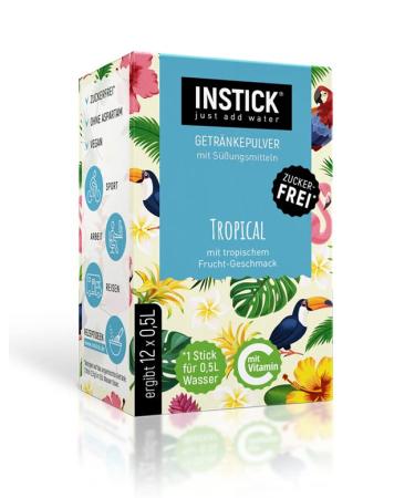 Intick |Sugar -free instant drink - taste tropical |1 pack for 12 x 0.5-1 l |Drink powder - vegan low in calories with vitamin C flavored