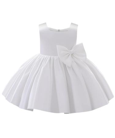 Baby Clothes for Toddler Bridesmaid Flower Girl Dress Princess Sleeveless Bowknot Tutu Christening Wedding Pageant Birthday Party Prom Gown 12-18 Months 01 White