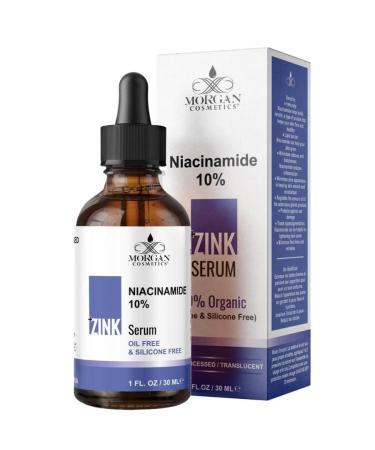 Morgan Cosmetics Niacinamide Serum - 10% Niamcinamide plus Zinc 1% (Powerful Combination) for Enlarged Pores Texture Tone Brightening and Hydrating Optimal Skincare Results (1 Oz)