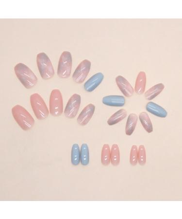 Justotry 24 Pieces Pink Coffin Nails - Sky Blue French Press On Ballerina Fake Nails for Nail Art - Beautiful Artificial Fingernails for Women - Buy Online on GoSupps.com
