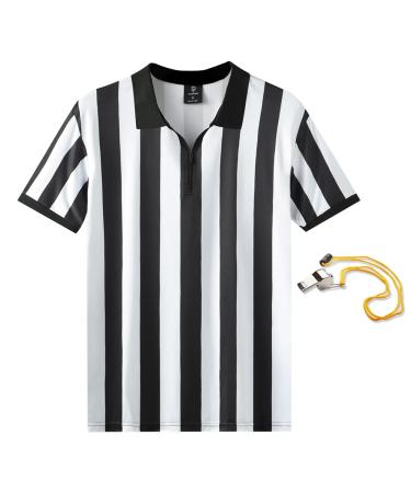 Shinestone Referee Shirt, Referee Costume Shirt for Womens and Mens, Zipper Neck Umpire Jersey for Sports and Christmas X-Large
