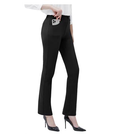 Thapower Women's Yoga Dress Pants Stretch Business Casual Work Slacks Office Golf Trousers Pants Straight Leg 4 Pockets Small Black Straight Leg