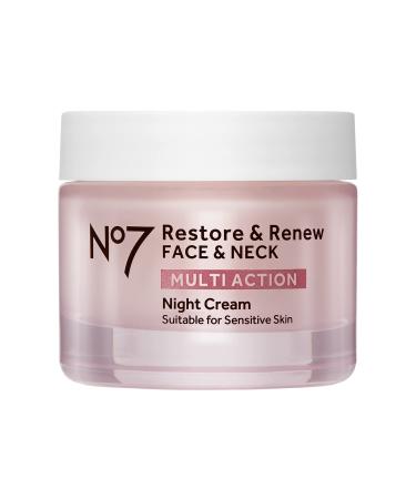 No7 Restore & Renew Multi Action Face & Neck Night Cream - Collagen Peptide Anti Aging Face Cream - Hydrating Hyaluronic Acid Night Cream - Shea Butter + Vitamin E Skin Firming Night Cream (50ml) Regular
