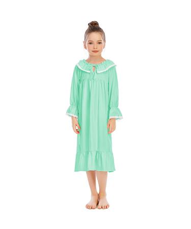 Alunsito Kid Baby Girls Nightgowns Long Sleeve Sleepwear Cute Princess Nightshirt for Toddler Girl Solid Pajama Dress Set