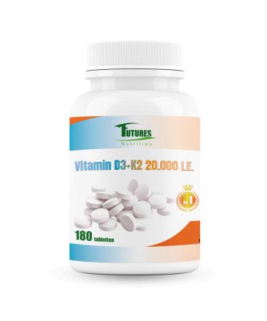 Future's Nutrition 20000 I.E Vitamin D3 K2 highly dose |Vegan |Best bioavailability with 99.7+% All-TransOnly 1 tablet every 20 days |Laboratory testing purity180 tablets 20 000 I.E 180 pieces (1 Pack)
