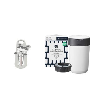 Babyono Baby Bathroom Thermometer - Floating Bath Hermometer (gray) & Tommy Tipee Twist and Click Advanced Windeleimer including 1x refill cassette with more sustainable white 2 pieces of bundle with refill cassette