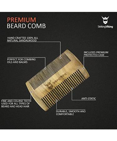 Sandalwood Beard Comb & Case - Pocket-Sized Wooden Comb for Beard & Mustache - Fine & Coarse Teeth - Ideal for Balms & Oils - Striking Viking (Black) - Buy Online on GoSupps.com