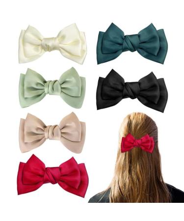 EUPSIIU 6 Pieces Big Bow Hair Clips Large Hair Bow Hair Barrette Clips for Women Lady Girls Bowknot Hairpin French Hair Clip Soft Silky Satin Hair Barrettes Hair Accessories for Girls (6Colors)