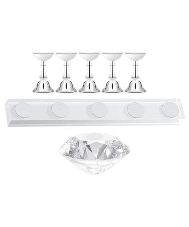 Lurrose 7Pcs Nail Art Wood Nail Art Display Stand Nail Art Tips Halter Crystal Nail holder Fingernail DIY Nail Art Display Stand Training Practice Display Stand Silver