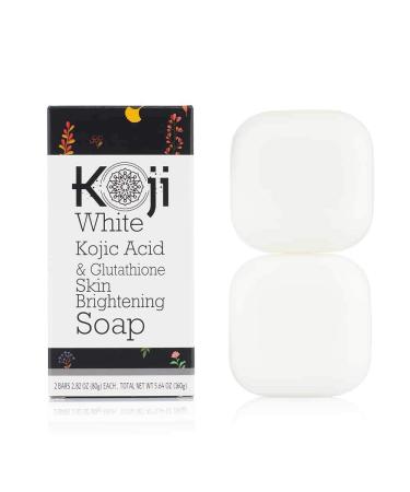 Koji White Kojic Acid & Glutathione Skin Brightening Soap for Body & Face Exfoliating  Hydrating and Cleansing for Dark Spots - SLS-Free  Paraben-Free  Not Tested on Animals  2.82 oz (2 Bars)