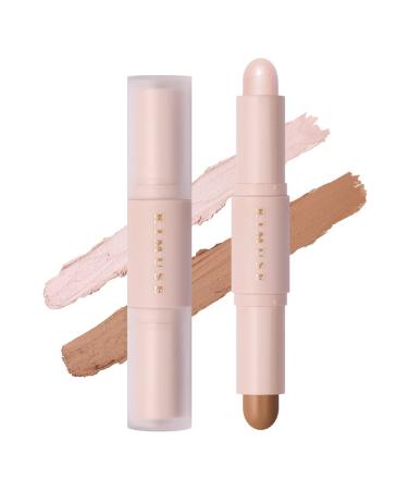 KIMUSE 2 Color Dual Cream Contour Stick, Highlight & Contour Bronzer Stick, Long Lasting & Waterproof Contour Sticks Kit for Light Skin Face Makeup W01-LIGHT