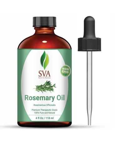 SVA Rosemary Essential Oil 4 Oz (118 ml) with Glass Dropper - 100% Pure, Natural, Authentic & Premium Therapeutic Grade Oil, Great for Hair Care, Skincare, Massage and Aromatherapy