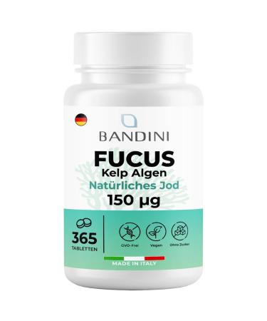 Bandini Fucus Kelp Algae 150mcg |Natural iodine source made of brown algae |Energy metabolism nails hair |High dose laboratory test vegan without additives |365 tablets for an annual supply
