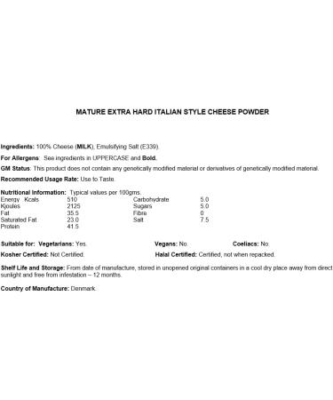 Extra Hard Cheese Powder (Italian Style) - 1kg Resealable Pouch - Buy Online on GoSupps.com