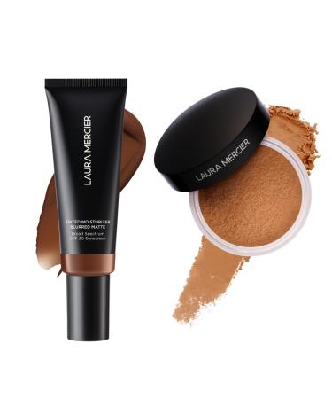 Laura Mercier Tinted Moisturizer Blurred Matte with SPF 30 24HR+ Shine Control Shade 7C Sable and Translucent Loose Setting Powder 24HR Shine Control Infused with Vitamins C + E Medium Deep