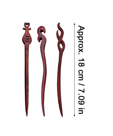 Vintage Chinese Hairpins - 6 Wooden Hair Clips Stylish Hair Sticks for Women & Girls - Red - Buy Online on GoSupps.com