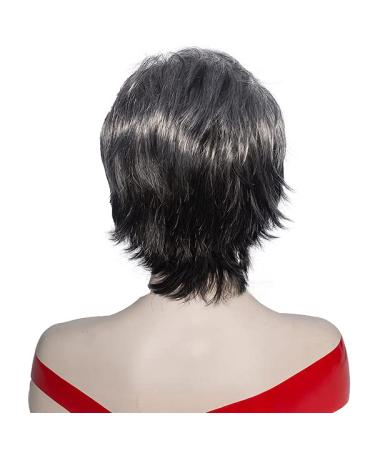 RENERSHOW Short Grey Pixie Cut Wig for Women | Layered Synthetic Hair Mixed Gray with White Bangs | Natural Wavy Old Lady Wig - Buy Online on GoSupps.com