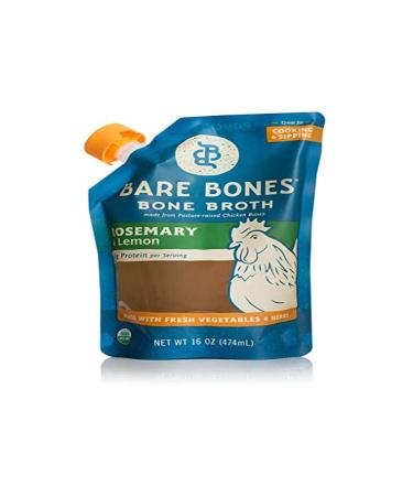 Organic Chicken Bone Broth by Bare Bones - Organic, Chicken Bone Broth, Rosemary & Lemon Flavor, Protein-rich, 16 oz (6-pack)