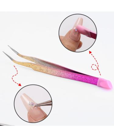2pcs Stainless Steel Double Ended Nail Art Tweezers Set for Women - Straight and Curved Tip Precision Tweezers for Eyelash Extensions, Crafts, and Rhinestones - Buy Online on GoSupps.com